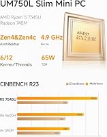 MINIS FORUM UM750L Slim Mini PC, AMD Ryzen 5 7545U Mini Computer (6C/12T, bis zu 4,9 GHz), 16 GB LPDDR5 und 512 GB SSD PCIe 4.0, DP/HDMI/USB4, 4 x USB Typ A, 2.5G LAN, WIFI6E/BT5.2 – Ansicht 3