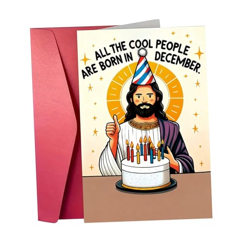 Tarjetas de Navidad – Tarjeta de cumpleaños de Jesús – Tarjeta divertida para hombres y mujeres | Tarjeta de felicitación religiosa humorística con sobre, divertida tarjeta de cumpleaños para adultos