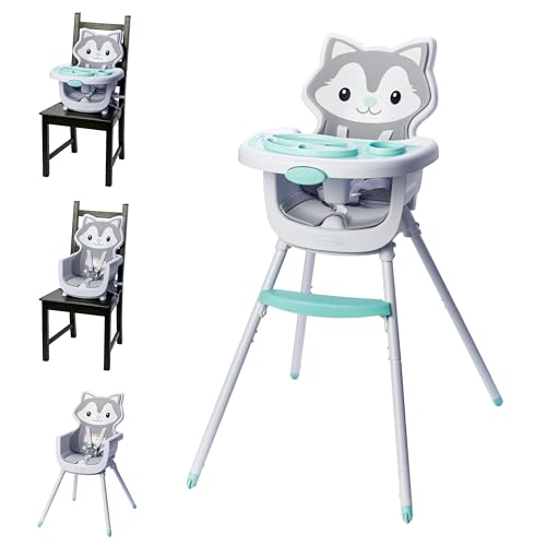 Image of Infantino Grow-with-Me 4-in-1 Convertible High Chair, Husky-Theme, Space-Saving Design, Booster and Toddler Chair, for Infants & Toddlers 3M-36M