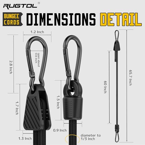 Image of Bungee Cords with Hooks, 60 Inch Adjustable Elastic Bungee Cords with Carabiner Hooks, Easy to Adjust Bungee Rope UV Resistant for Truck Bed, SUV Trunk, Car, Bike Rack, Trash Can, Moving, Plants