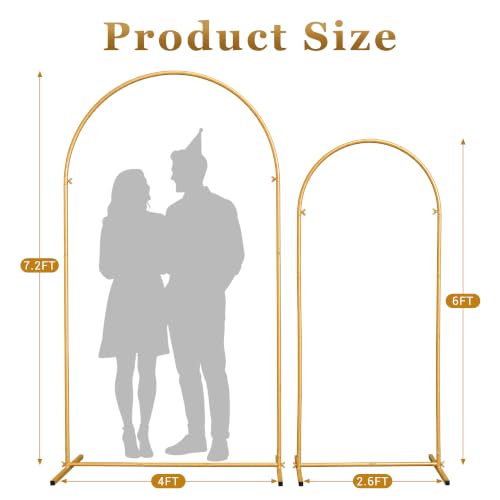 Image of 2 Pack Gold Metal Arch Backdrop Stand(7.2FT /6FT),Easy-Install Balloon Arch