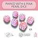 Luck Lab Pink Leather Dice Cup with Lid Including 6 Matching Pearl Dice - Pink Velvet Interior for Quiet Shaking - Use for Liars Dice Farkle Yahtzee Board Games