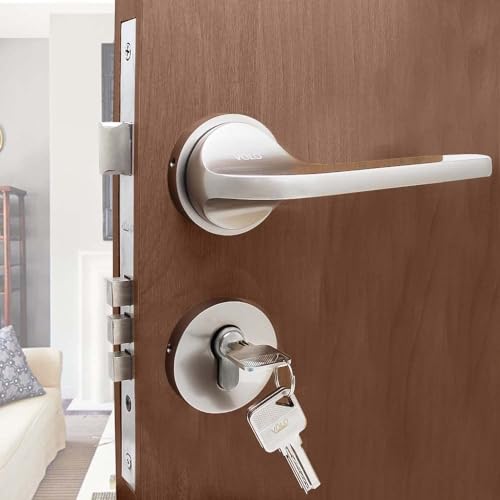 Image of Volo Mortise Door Lock Set with Brass Cylinder and 10 inch Lock Body for Home /Hotels /Office in Satin Finish (Satin Silver) Model No. 2089 (HOR) (Bedroom Door Mortise Lock)