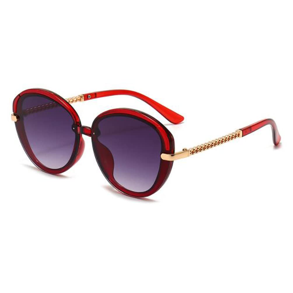 Fashion Metal Sunglasses Mens and Womens Round Jelly Color Sunglasses UV Protection Glasses Red Frame Gradually Gray Flakes
