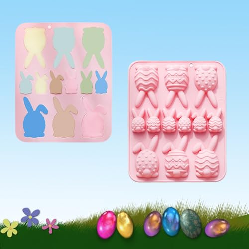 PTaizjjz Easter Silicone Mould 12 Cavity Egg Shapes Mould Rabbit Mould for DIY Chocolate,Candy,Jelly, Pink - Image 4