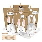 Ostertüten zum Befüllen, 12 Stück Geschenktüten Ostern, Papiertüten Ostermotive, DIY Geschenktüten zu Ostern zum Basteln Kreatives Osternest mit 12 Papiertüten und Osterhasen Aufklebern für Kinder