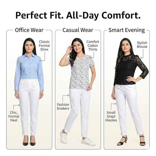 Image of BLUE STAR SHARK Stretchable Cotton Lycra Cigarette Pants | Versatile and Stylish Women's Pants | Comfortable Slim Jeggings | Ankle Length Straight Trousers for Office, Formal, Casual Wear