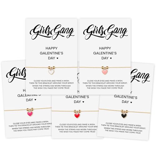 Ferreve 5 Pack Galentines Day Gifts Bulk Heart Friendship BFF Bracelets Adjustable Valentines Tribe Gifts for Group Friends Women (Exquisite Style)
