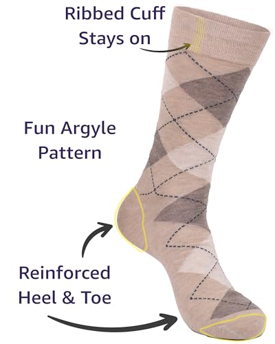 Premium Argyle Dress Socks for Men, Classic and Fun Cotton Socks, 3 Pair Set with Gift Box2
