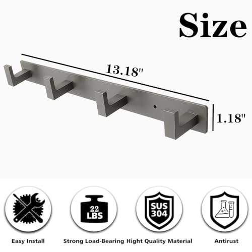 Image of Coat Rack, Heavy Duty Stainless Steel 3 Tri Coat Hook Hanger, Wall Mounted Wall Hooks, Rustic Clothes Hook /Key Hook Rail for Bathroom Kitchen Entryway(2 Pack, 3 Hook Grey)