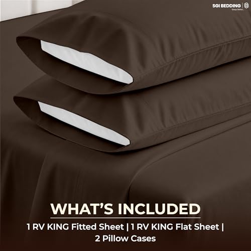 Image of SGI bedding 100% Egyptian Cotton Sheets RV King Size - 600 Thread Count Sheets Set, Soft, Cooling, 15 inch Deep Pocket, Luxury Hotel Bedding, Breathable, Durable - Chocolate