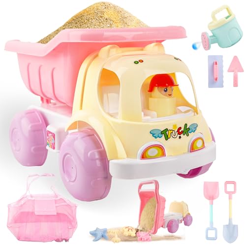 BELLOCHIDDO Beach Toys - Beach Dump Truck Kids Sand Toys Includes Sand Castle Molds, Shovel, Rake, Watering Can, Sandbox Toys for Boys & Girls