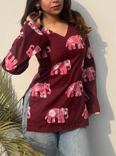 Image of ANNI Designer Cotton Short Kurti for Women | Stylish Kurti | Short Kurti Top | Casual Kurta for Women | Comfortable Cotton Kurtis for Womens