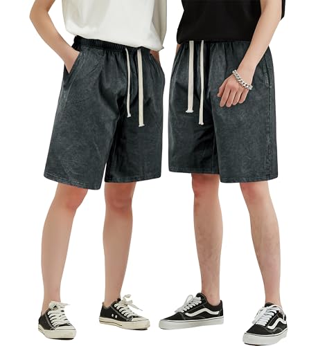 Derminpro Men's Athletic Cotton Drawstring Sweat Shorts Workout Jogger Shorts with Pockets 2-Pack3