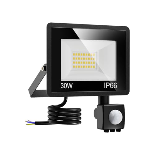 vighep 30W LED Strahler mit Bewegungsmelder Außen, 3000LM Superhell LED Fluter Außenleuchte 6500K Kaltweiß, IP65 Wasserdicht Scheinwerfer Aussen für Garten Garage Hinterhof Hof-1 Stück