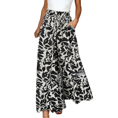 Sunnyuk Hosenrock Damen Sommer, Hosenrock Damen Lang Elegant Leicht Palazzo Hose Weite Hose mit Taschen Lockere Hosen Freizeithose Sommer High Waist Sommerhose Elastisch Stoffhose Marlenehose
