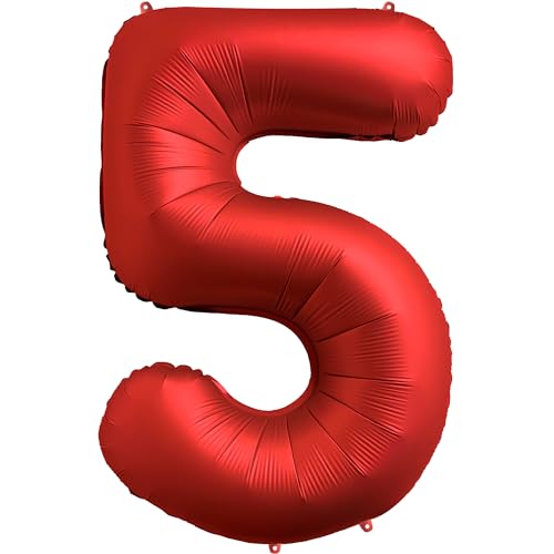 FUNFEST Ballon Chiffre 5 Rouge Chrome 100cm – Décoration Anniversaire 5 Ans – Compatible Air & Hélium – Qualité Premium