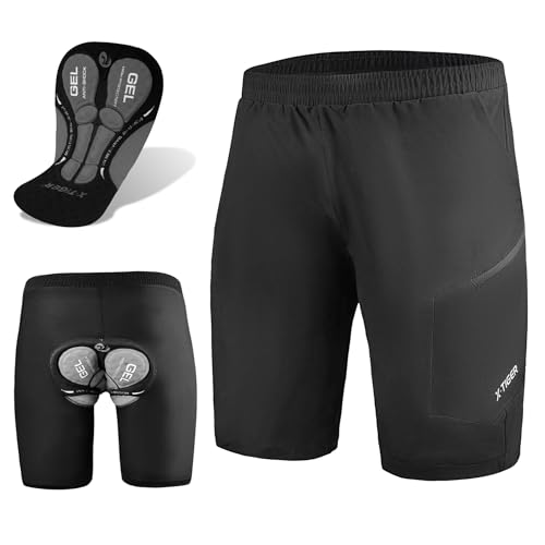 X-TIGER MTB Hose Herren Radlerhose Gepolsterte Fahrradhose Mountainbike Radhose Herren Kurz mit Reißverschlusstasche
