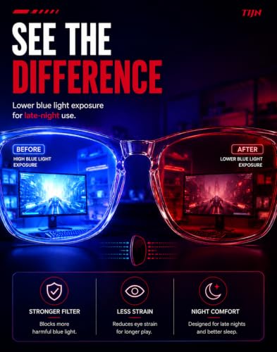 Image of TIJN Sleep Glasses with Blue Green Light Blocking, Red Light Lens for Computer Gaming, Screen Fatigue & UV Protection