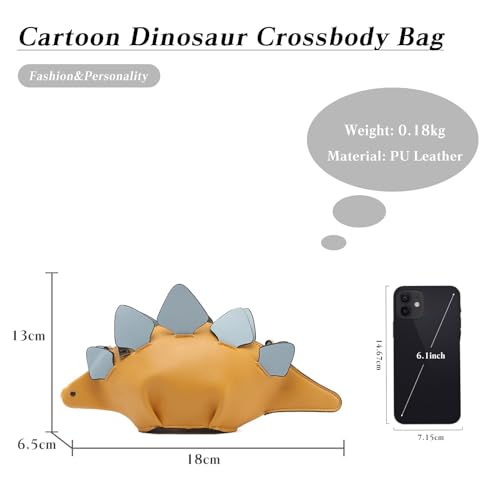 PORRASSO Dinosaur Shape Crossbody Bag Creative Shoulder Bag PU Handbag with Adjustable Shoulder Strap Women Cute Animal Satchel Yellow3