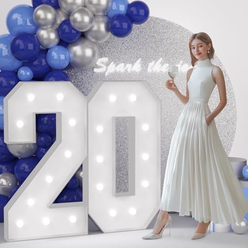 Image of JoyMuse 4FT 20 Marquee Numbers, Large Light Up Numbers 20 for 20th Birthday Decorations Cool White Light Number 20 for Anniversary Birthday Party Decor