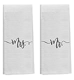 Knibeo Mr and Mrs Hand Towels Set - Mr and Mrs Gifts, 2 Pieces 16 X 24 Inch Hand Towels, Wedding Gifts for Couple, Couple Bathroom Decor, Anniversary Couples Gifts