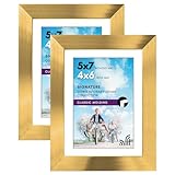 Americanflat 2 Pack - Gold Tabletop Frames - Display Photos 4x6 with Mats and 5x7 Without Mats - Glass Fronts - Easel Stands