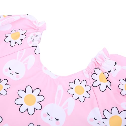 LIZENS Girls' One-Piece Swimwear Adorable Bunny Rabbit Puff Sleeve Tropical Floral Girls Bathing Suit3