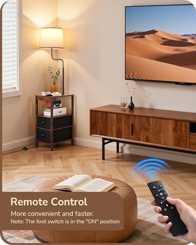 Image of EDISHINE Floor Lamp with Table Dimmable USB Type-C Ports, Fire-Burned Wood | 3000K-6500K, 2-in-1 Solution, Linen Lampshade, 2 Drawer, Modern for Living Room, Bedroom, Den, Office