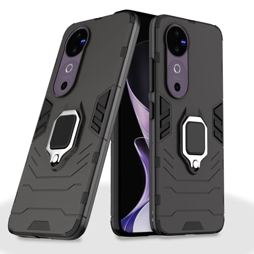 Image of Pikkme D5 Tough Armor Bumper Case | 360 Protection Case | Ring Holder Stand Back Cover for Vivo V40 5G / V40 Pro 5G / T3 Ultra 5G (Black)