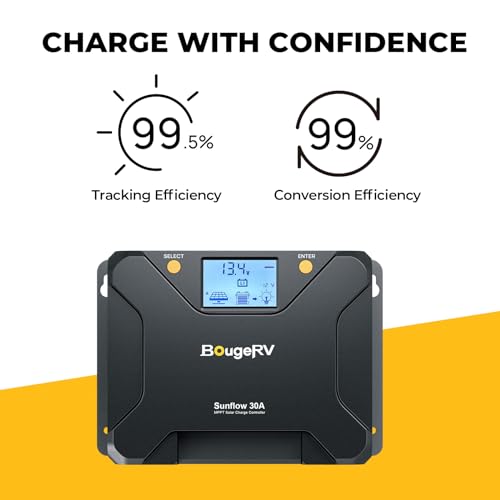 Image of BougeRV MPPT Solar Charge Controller 30A, w / Low-Temp Cut-Off, APP Control, Backlit LCD, 30 Amp Solar Panel Regulator 12V /24V for LiFePO4, SLD, Gel, FLD, AGM Battery, RV, Marine, Upgraded