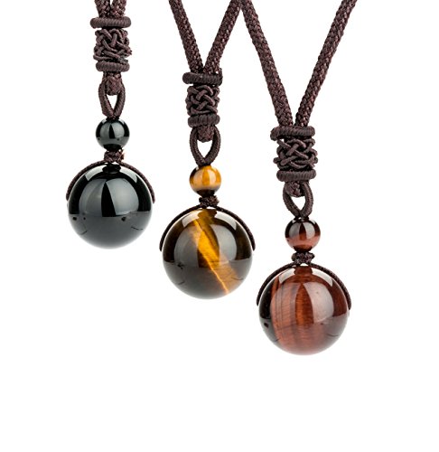 REVOLIA 3 Pcs Tiger Eyes Beads Necklace for Men Women Natural Stone Pendant Adjustable
