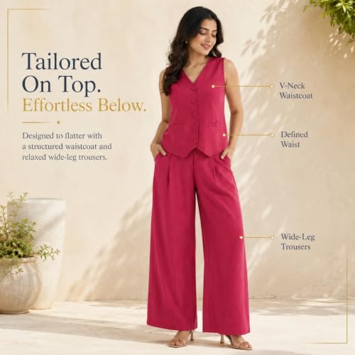 Image of Women Cotton Blend Western Co-Ord Set | Stylish Top & Pant Set for Women | Dress For Womens | Casual High Waist Solid Pant Outfit