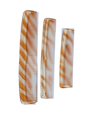 Image of Hair Comb Set, Amber and Clear Striped Pattern, 3-Piece | Professional Styling and Detangling, For All Hair Types, Durable and Lightweight