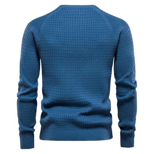 Men Classic Solid Color Plaid O-Neck Business Pullovers Long Sleeve Basic Warm Sweater2