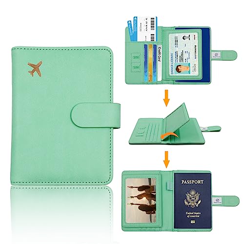 Image of Melsbrinna Rfid Passport Holder for Travel women /Men, Cute Passport Wallet Rfid Blocking Card Slots, Rfid Passport Cover /CaseTravel Wallet, Passport Book Holder (1, Green3)