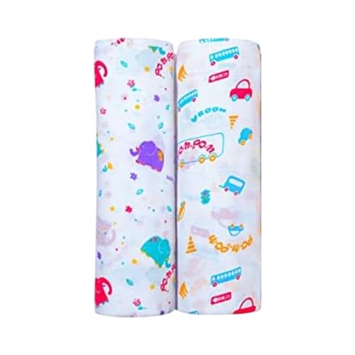 Image of Swaddle for Babies -100% Muslin Cotton Soft 2-Layer Swaddle /Blanket /Multipurpose Wrap for New Born Baby Girl & Boy 90X90 cm, 0-6 Months, Set of 2, Elephant & Traffic Print
