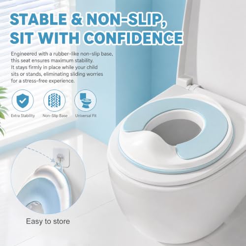 Potty Training Toilet Seat – Non Slip Kids Toilet Seat with Splash Guard, Portable Toddler Seat Fits U Shape V Shape Round Toilets, No Installation Required(Blue) - Image 5