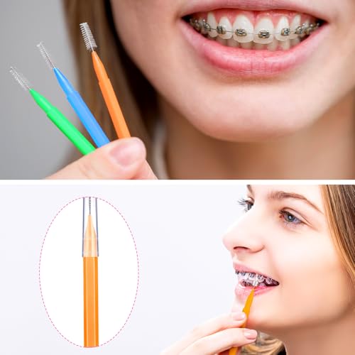 Image of Patelai 100 Pieces Braces Dental Brush for Cleaner Interdental Toothpick Dental Tooth Flossing Head Oral Hygiene Flosser Toothpick Cleaners Tooth Tool(Green, Orange, Blue,Various Sizes)