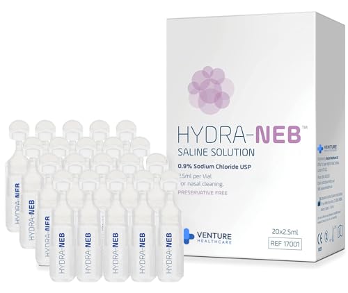 Hydra-Neb 0.9% Saline Solution for Nebulizer and Moisturizing of The Airways - Sodium Chloride 0.9% for Nose & Eyes, Nasal Cleanse for Adults and All Ages - 50ml / 1.69 fl oz