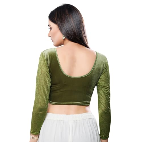 Image of Vamas Women's Velvet Non-Padded Stretchable Long Sleeve Saree Blouse (A-41.N)