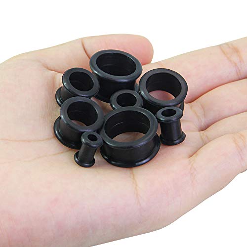 KBNIAN 8 Paar Silikon Tunnel Schwarz Silikon Double Flared Ohr Expander Dünn Ohrpiercing Expander Flesh Ohr Tunnel Plug mit 8 Größen (6-20mm)