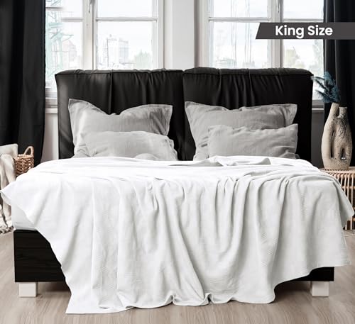 Utopia Bedding White 100% Cotton Blanket [King Size - 90x108 Inch] 350GSM Lightweight, Soft and Breathable Thermal Blanket for All Seasons