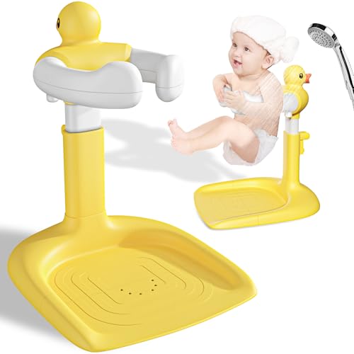 JUNEU Baby Shower Stand Adjustable Height Baby Bath Stand with Enlarged Anti-Slip Base Toddler Shower Standing Support Soporte para Baera de Bebe Ideal Gift for Infant 636 Months (Yellow Duck)