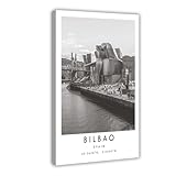 ZTIAFKL Bilbao - Póster de viaje en lienzo de España en blanco y negro, decoración de dormitorio, paisaje, oficina, habitación, regalo, 60 x 90 cm