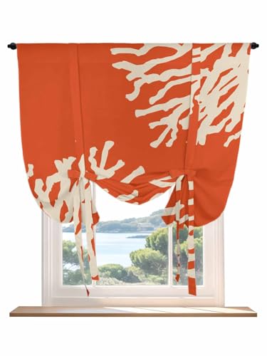 Tie Up Curtains for Windows Coral Orange Roman Shade 52 x 45 Inch Bathroom Curtain Window Coastal White Ocean Marine Nautical Beach Rod Pocket Short Balloon Curtains for Living Room Kitchen Blinds