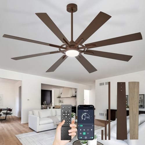 Image of Depuley 72-Inch Ceiling Fan with Light: Modern 8-Blade Brown and Wood Grain Indoor Outdoor Fans with Remote App Control Dimmable Light - Ultra Quiet DC Motor Reversible 6 Speed Timer