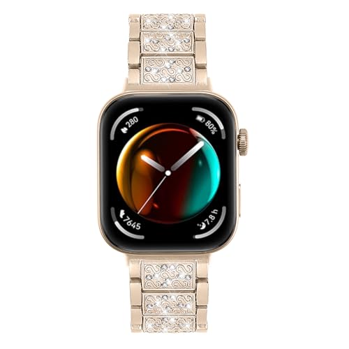 Compatible With Huawei Watch Fit 3 Band Replacement, Stylish Replacement Accessories Strap with Bling Rhinestones Removable Metal Links Watchband for Huawei Watch Fit 32