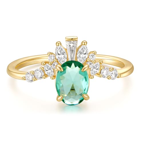 1.5CT Engagement Rings for Women Oval Cut Created Blue Aquamarine Cubic Zirconia Wedding Band CZ Promise Rings for Her Size 5-10