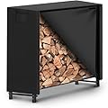 Gtongoko 4FT Firewood Rack Outdoor with Cover, Metal Heavy Duty Fire Wood Storage Log Racks for Firewood, Wood Pile Stacker Firewood Holder, Black
